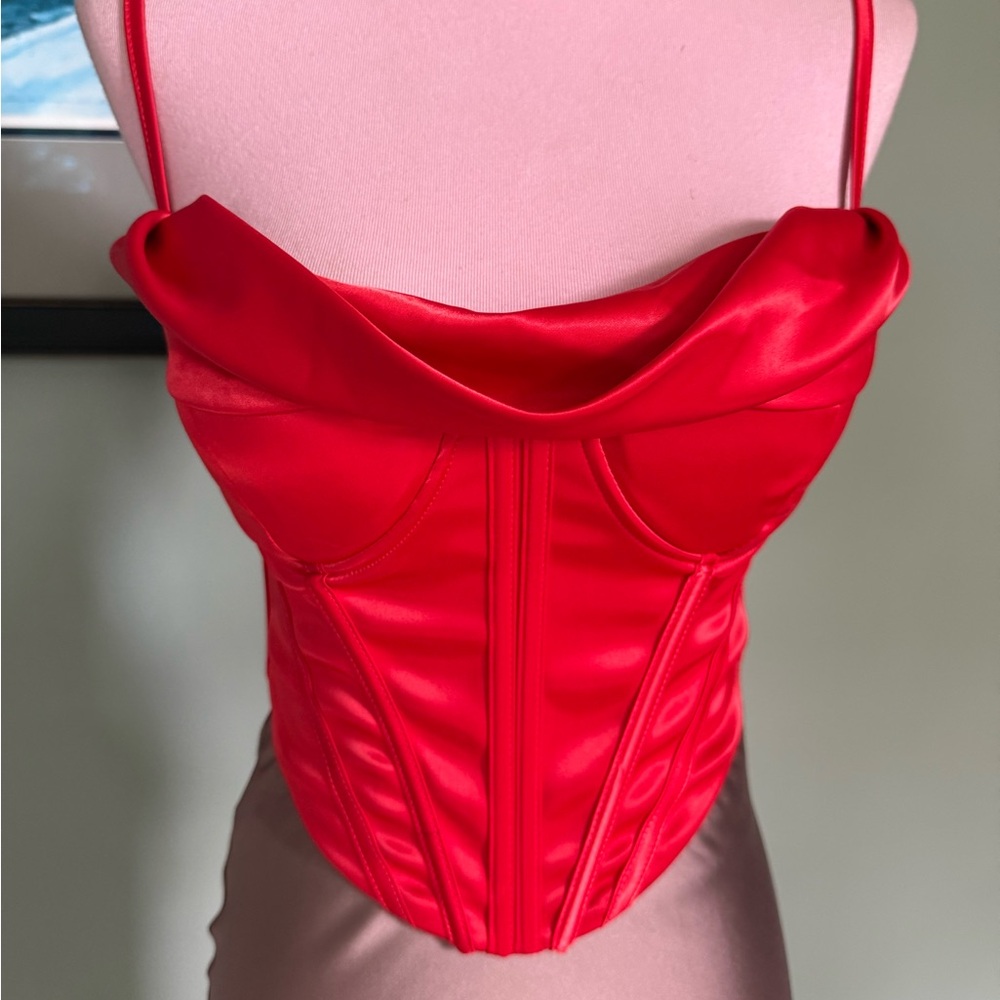 Red Satin Corset Red Bustier Top Satin Corset XS